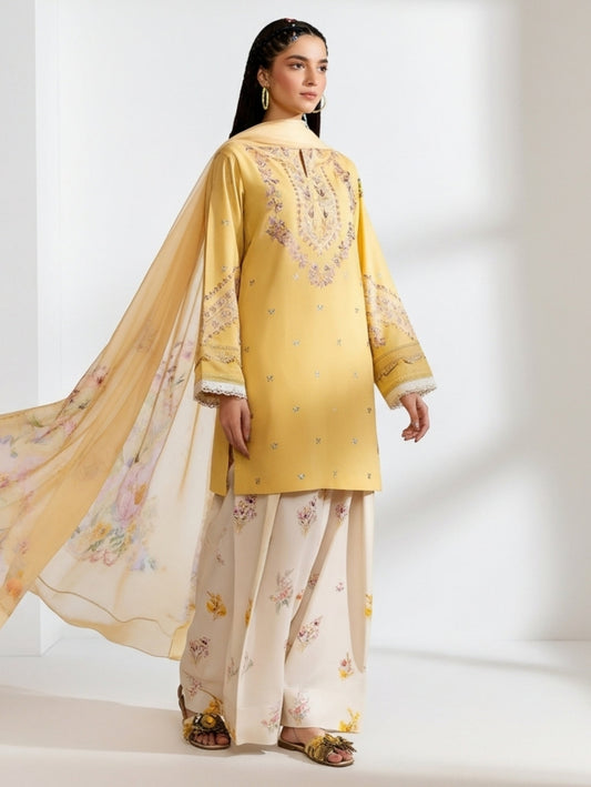 Gulabo Embroidered 3pcs fabric lawn cotton 