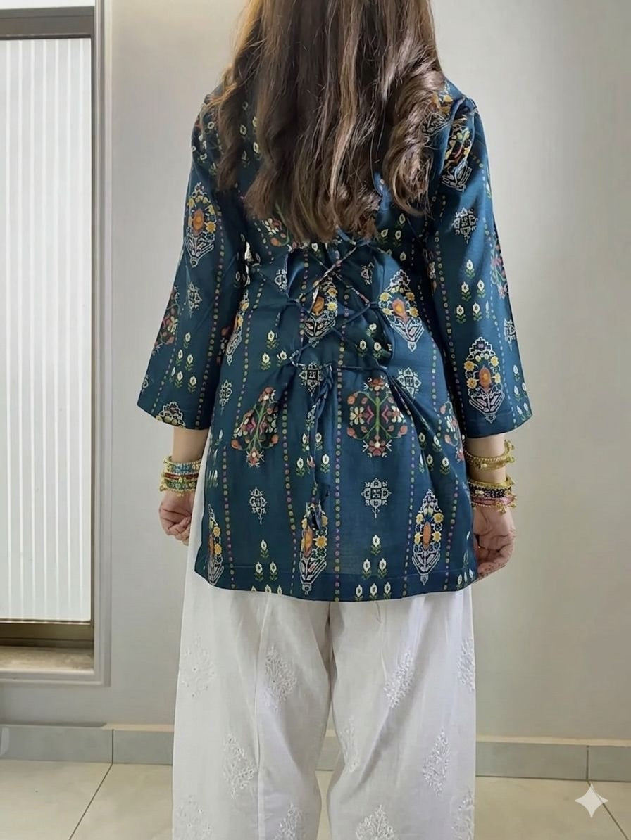 Fully Digital printed kurti with fitting adjustable dori on back side