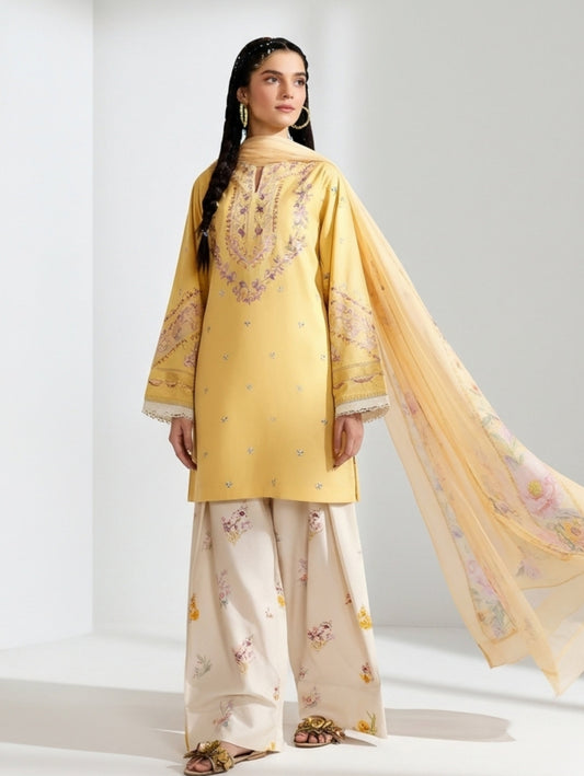 Gulabo Embroidered 3pcs fabric lawn cotton ￼