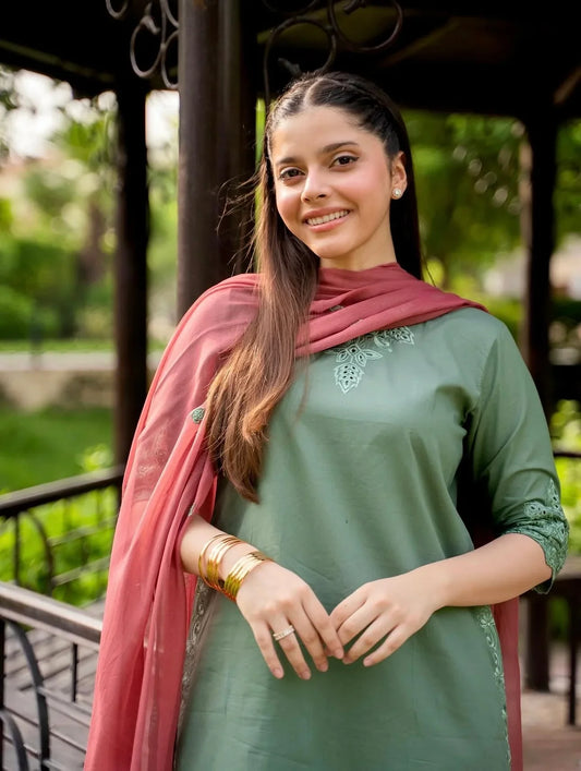 Pista Zola Embroidered 3pc fabric lawn cotton￼