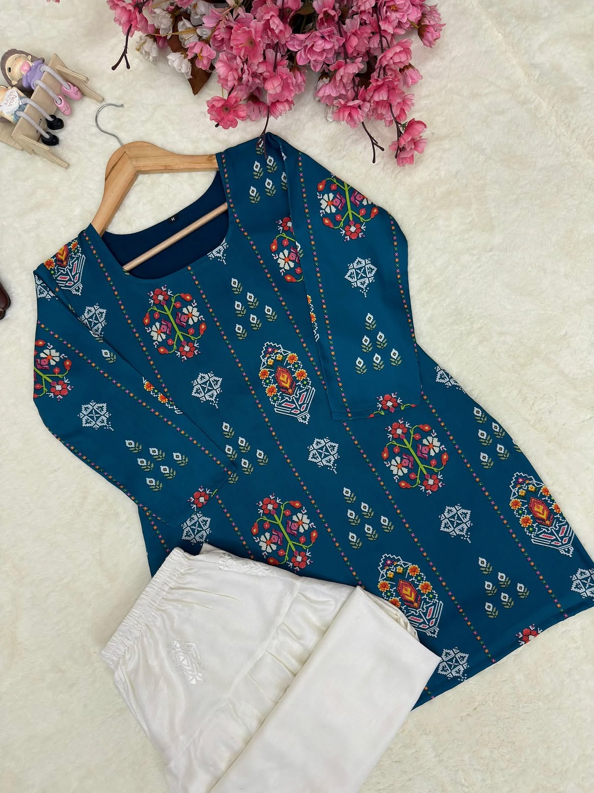 Fully Digital printed kurti with fitting adjustable dori on back side