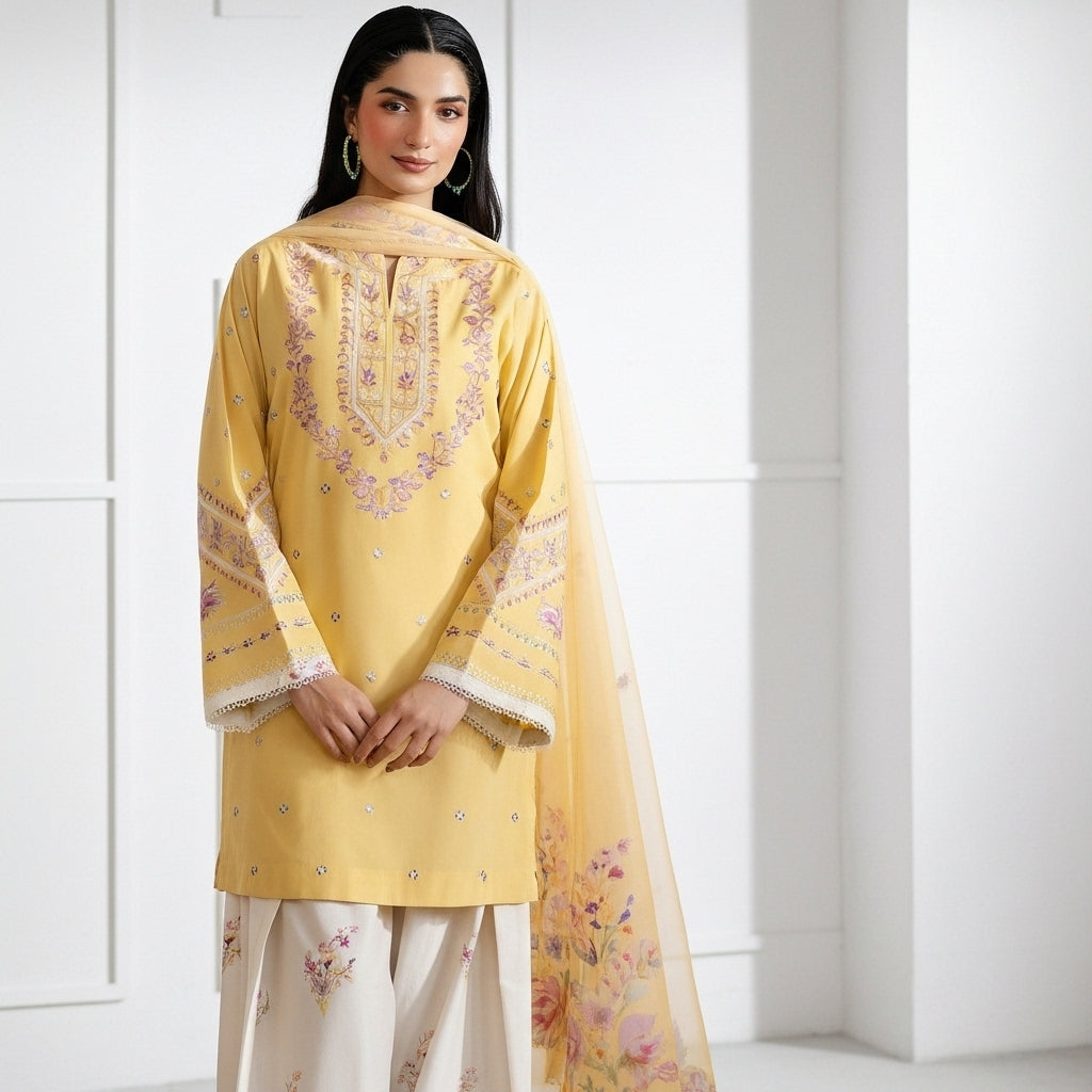 Gulabo Embroidered 3pcs fabric lawn cotton ￼