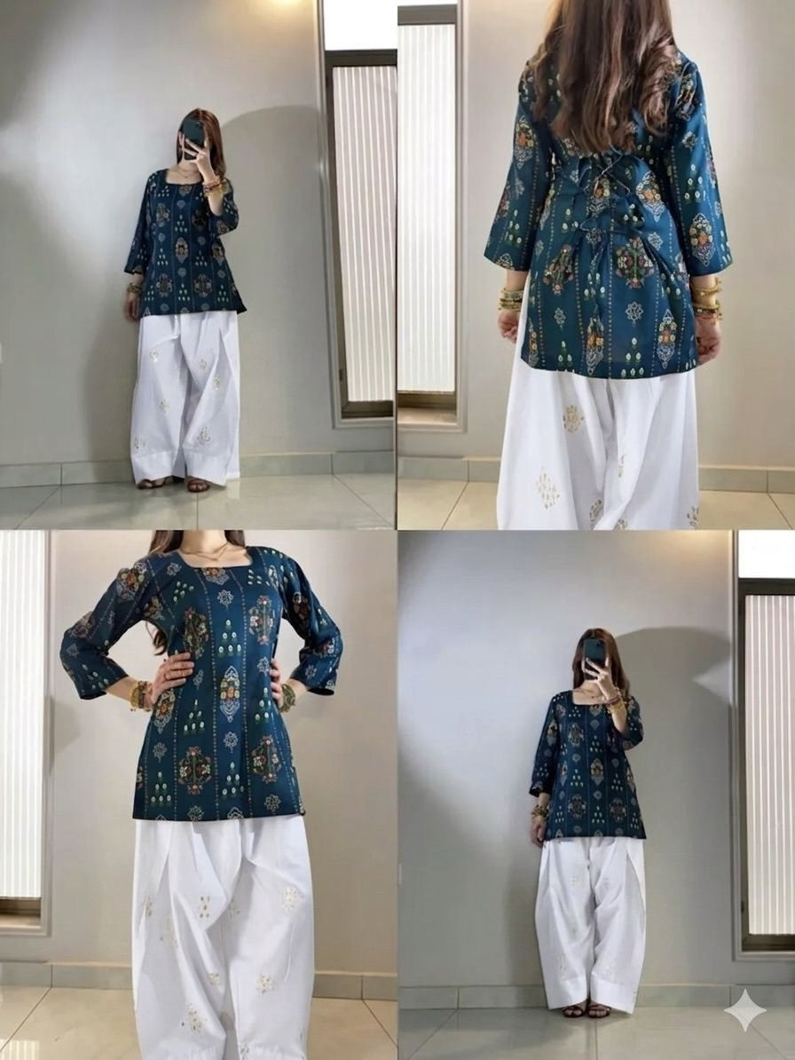Fully Digital printed kurti with fitting adjustable dori on back side