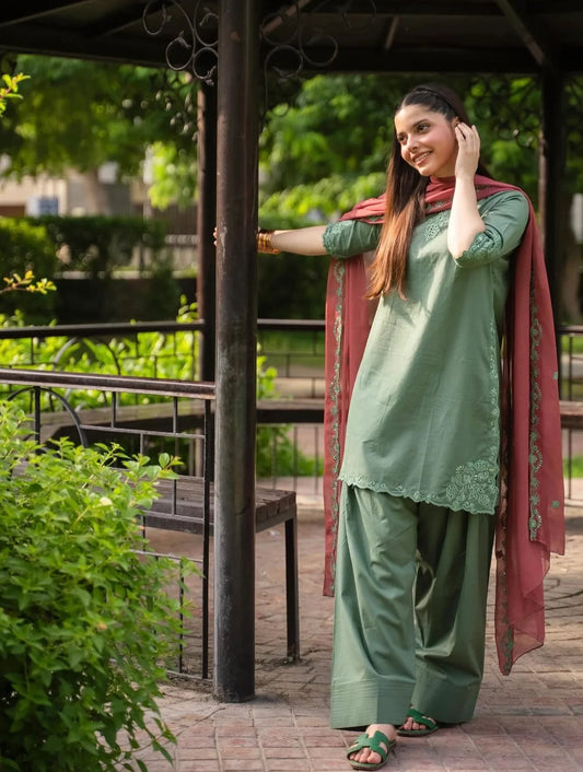 Pista Zola Embroidered 3pc fabric lawn cotton