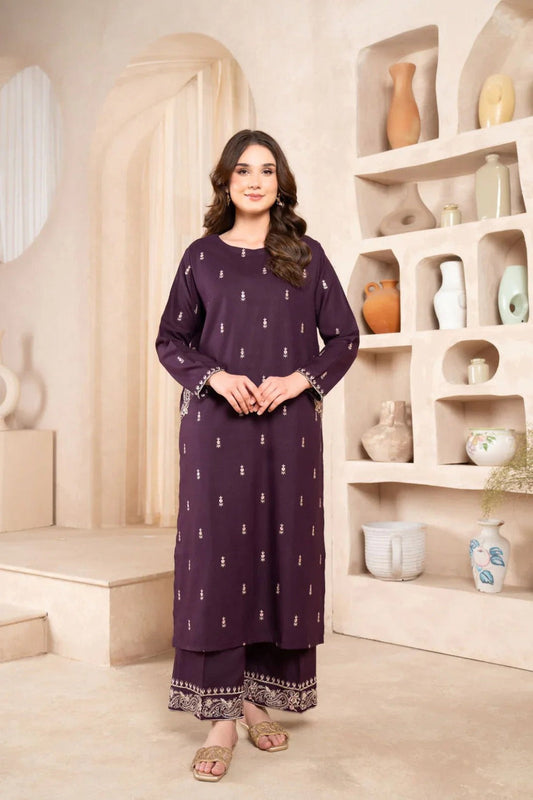 Luxurious purple pocket Embroidered 2-Piece Set
